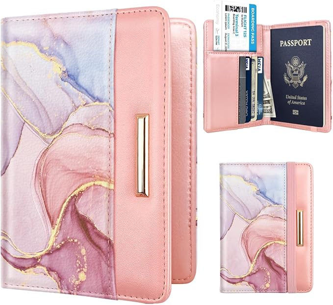 Passport Holder Cover,Traveling Passport Case Glitter Cute Passport Wallet for Women Watercolor Pink