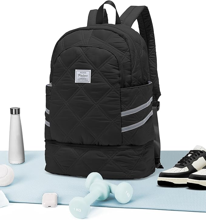 Gym Backpack for Women Men, Lightweight Gym Bag with Shoe Compartment, Water Resistant Sports Backpack with Wet Pocket, Large Capacity Cheer Backpacks for Girls, Black