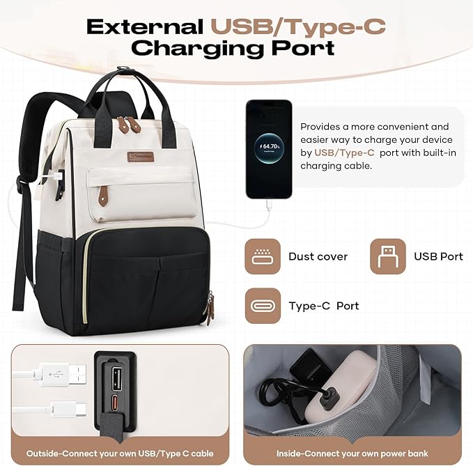 Maelstrom Travel Backpack for Women Men,Laptop Backpack Fits 15.6-17.3 Inch Laptop, Nurse/Work Bag with Insulated Lunch Box (Black-beige)