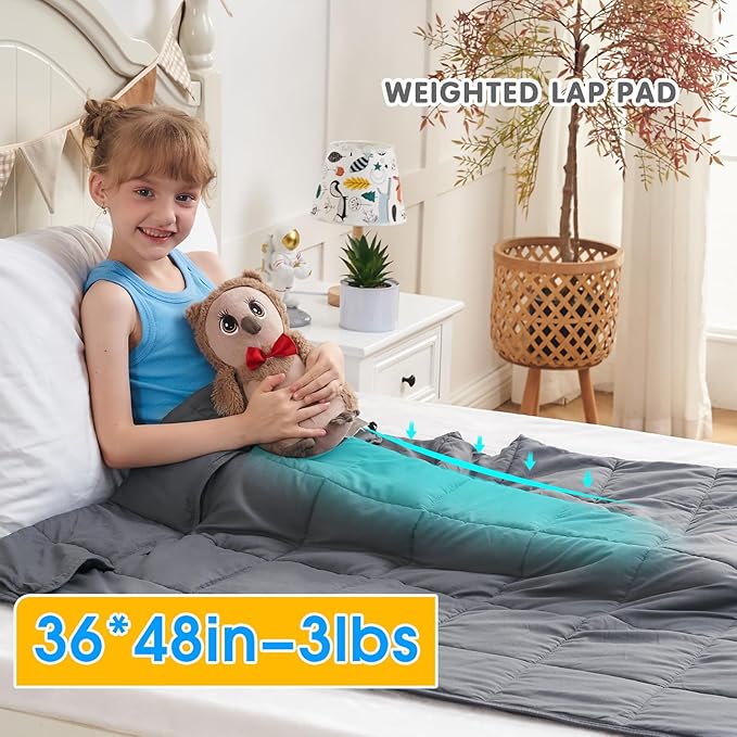 yescool Weighted Blanket 3 Pounds Cooling Weighted Lap Blanket, Grey Small Heavy Blankets, Weighted Throw Blanket Gifts for 20-40lbs, 36"x48"