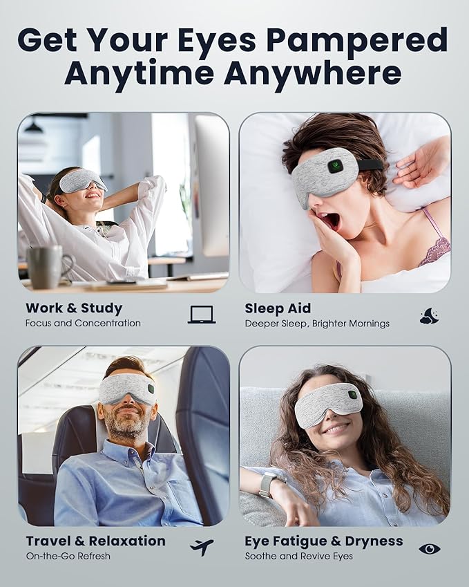 Heated Eye Mask - Cordless Eye Mask for Dry Eyes, FSA - HSA Eligible, Eye Relief, Improved Sleep, Washable Eye Heating pad for Travel and with Replaceable Shell (Gray)
