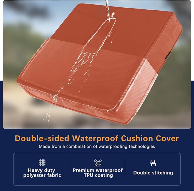Favoyard Outdoor Seat Cushion Set 22 x 22 Inch Waterproof & Fade Resistant Patio Furniture Cushions with Removable Cover Deep Seat & Back Cushion with Tie Straps for Chair Sofa Couch