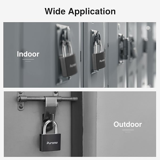 Puroma Lock Keyed Padlock, 2 Pack Aluminum Locks with 3 Keys Alike, 7/8 Inch Locker Lock 43mm Small Padlocks for Gate, Fence, Shed, Toolbox, School Gym Locker (Black)