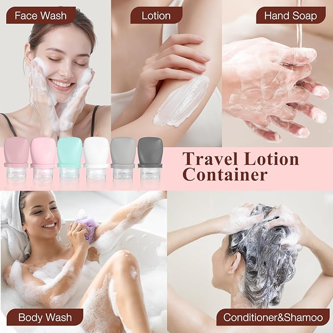 6pcs Silicone Travel Bottles,Refillable 1 oz Travel Bottles,Good Size for Travel,Gym Sessions,Picnic,Easy Fill and Leak Proof Travel lotion Container,for Tomato Sauce,Conditioner,Body Wash,Dishwas