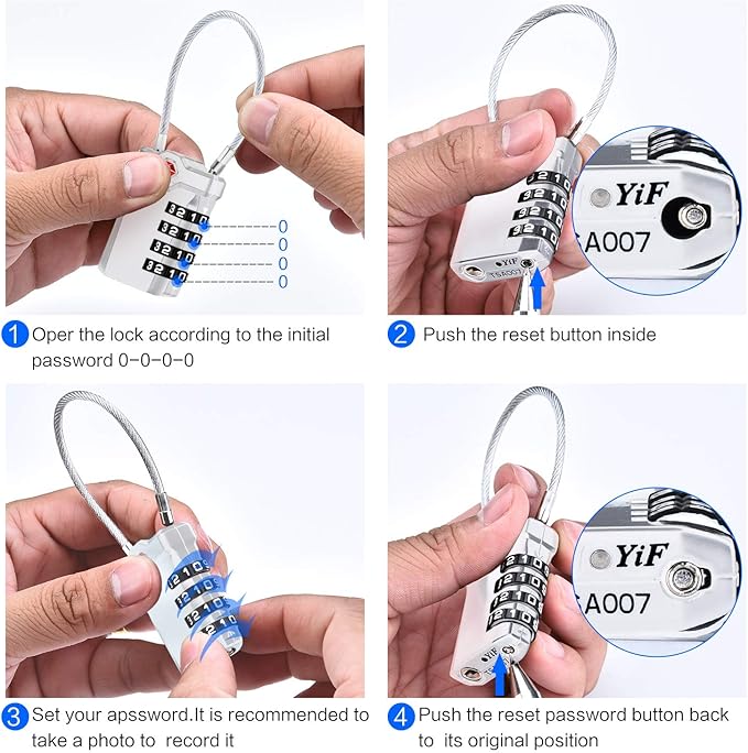 2 Packs TSA Luggage Locks with 14cm Flexible Cable, Diyife 4-Digit Combination Travel Lock Security Padlock for Suitcase Luggage Backpack School or Gym Cabinet, etc. (Silver)