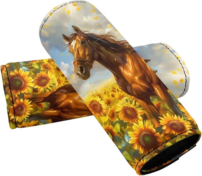 BIGCARJOB Horse Sunflower Luggage Handle Wraps for Suitcase Set of 2 Pcs Cute Luggage Tags Travel Accessories Door Handle Protection Sleeve Covers,Car Grab Handle Wraps