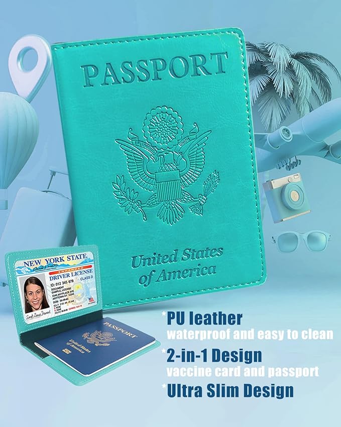 Sizobi Leather Passport Holder - Covers Case With Card Slot, Luggage Tag, International Travel Essentials for Women & Men, Cruise Ship Must-Haves, Travel Gifts