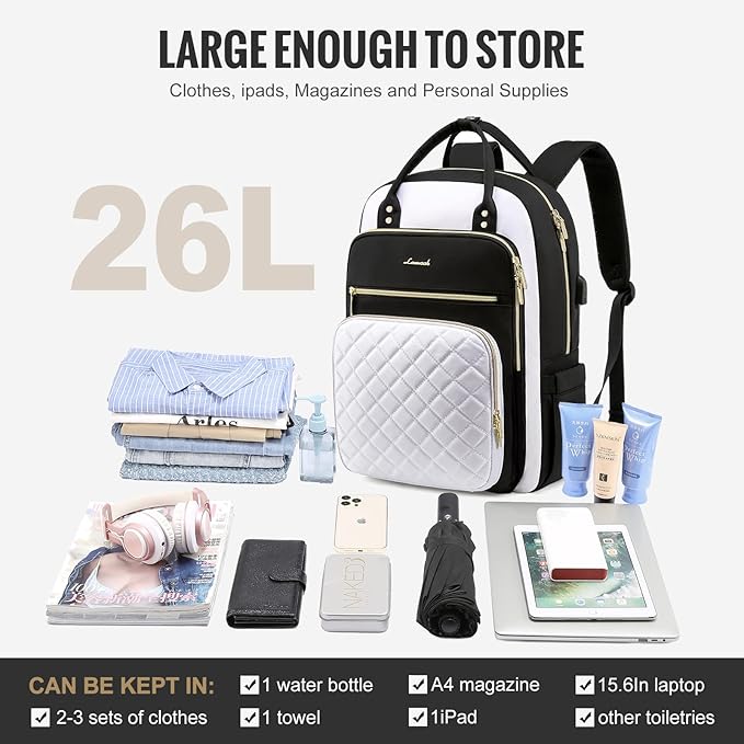 LOVEVOOK Laptop Backpack for Women, Water Resistant Travel Work Backpacks Purse Stylish College Business Teacher Nurse Computer Bag with USB Charging Port, Fits 15.6" Laptop