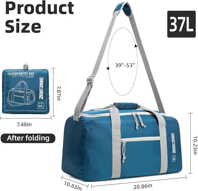 Foldable Travel Duffel Bag, Lightweight & Easy to Carry Water-Repellent Duffle Bag - 2-Way Zipper & Interior Pouch, Ideal for Weekend Trips, Daily Use,Camping，Sports