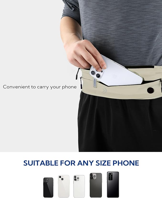 WATERFLY Running Belt Fanny Pack: Runner Marathon Jogging Waist Pack Sport Workout Exercise Fitness Phone Holder Belt for Men Women Jogger Slim Waistband Black