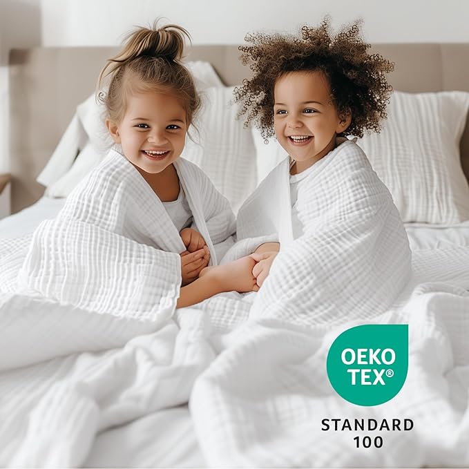 100% Cotton Muslin Blanket Large 50" x 70", 6 Layers Breathable and Lightweight Cotton Blankets for Bed and Couch, Quilt Bedspread, Gauze Throw for Adults, White