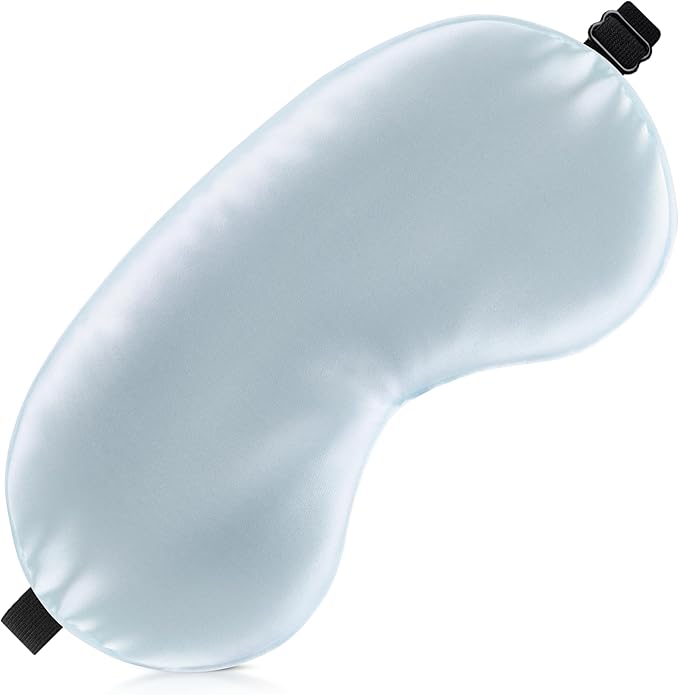 Sleep Mask Silk Eye Mask for Men Sleeping Mask, Adjustable Elastic Strap for Night Shading Sleep Mask, Soft and Comfortable for Both Men and Women (Light Blue)