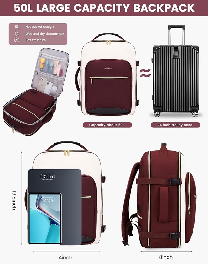 LOVEVOOK Large Travel Backpack for Women & Men, 40L Carry on Backpack for Airplanes, TSA Personal Item Travel Bag fits 17" Laptop, Waterproof Weekender Essentials Airline Approved with 3 Packing Cubes