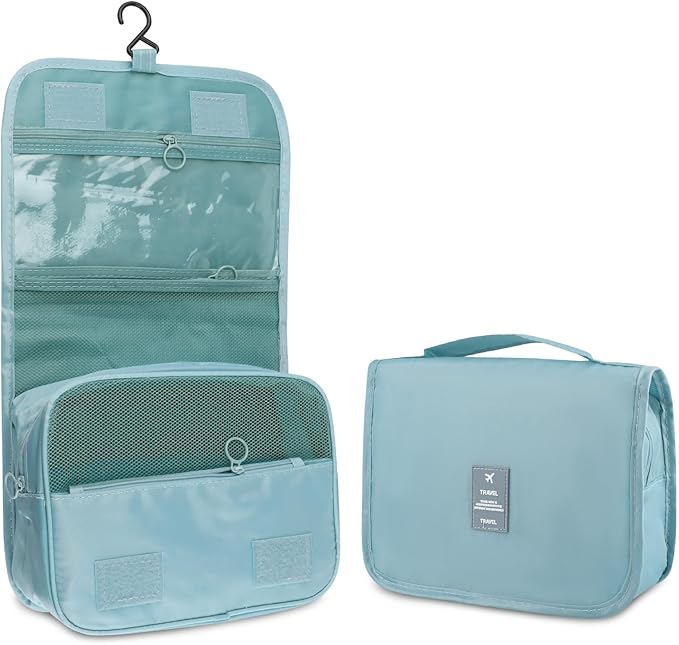 Foldable Hanging Travel Toiletry Bag,Waterproof Portable Travel Bags, Multifunction Travel Makeup Cosmetic Bag Organizer with Hanging Hook (Blue)