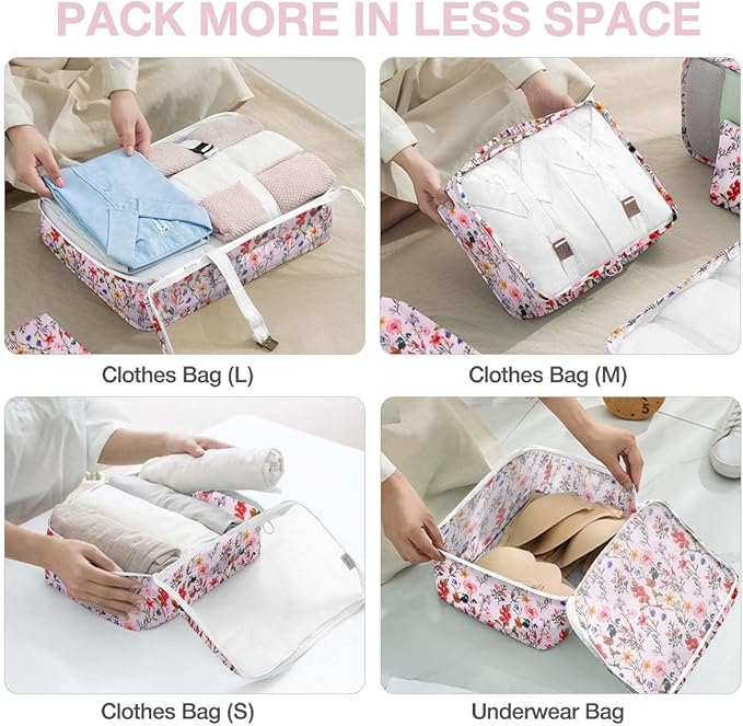8 Set Packing Cubes for Suitcases, Packing Cube with Shoe, Cosmetics, Clothing, and Accessories Bags for Travel Luggage Organizer Women Men(Retro Flowers)