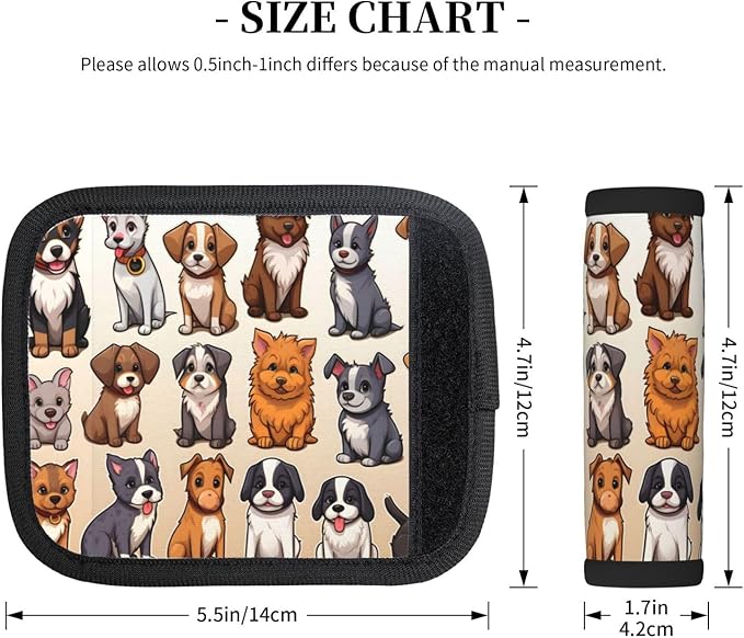 Luggage Handle Wraps Cartoon Dogs Pattern Luggage Identifiers Soft Neoprene Luggage Handle Wraps For Suitcase Trolley Handle Grip Cover 2 Pack Luggage Tags