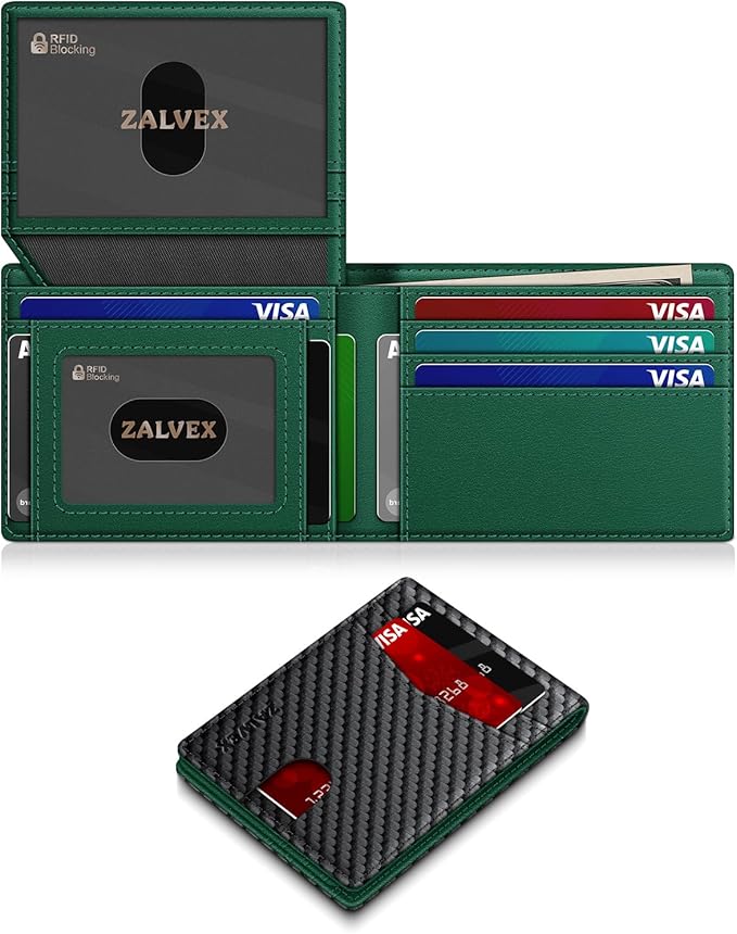 Wallet for Men Slim RFID Blocking Leather Credit Card Holder Wallet for 14 Cards, Bifold Minimalist Thin Wallet with 2 ID Windows & Cash Slot, Front Pockt Carteras Para Hombres, Birthday Gifts for Men