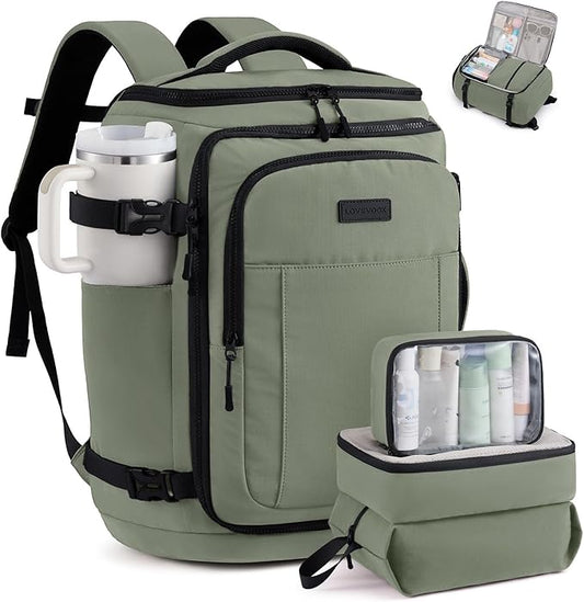 LOVEVOOK Travel Backpack for Women & Men, 50L Large Carry On or Checked Luggage, Waterproof Hiking Backpack with 3 Packing Cubes for 5+ Day Trips, Camping & Backpacking Essentials, Slate Green-Black