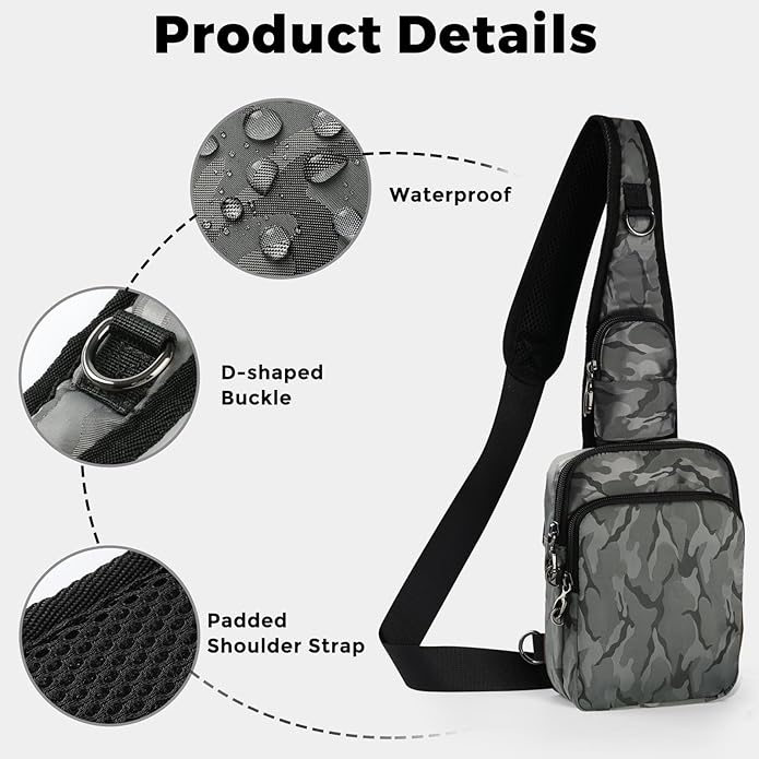 VADOO Sling Bag, Crossbody Bag with Zipper Lock, RFID Blocking & Water Resistant for Men and Women