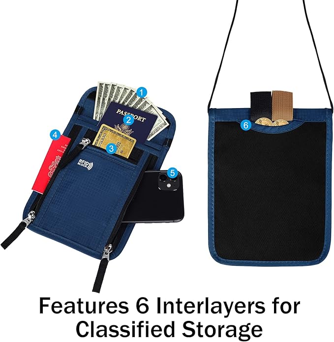 Travel Pouch Neck Wallet Family Passport Holder Organizer Case with RFID Blocking | RFID Blocking