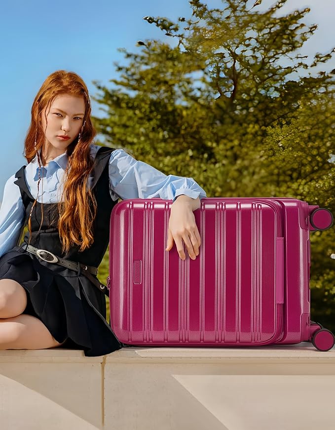 LARVENDER Carry On Luggage 22x14x9 Airline Approved, 20 Inch Expandable PC+ABS Hardside Carry On Luggage with Front Pocket Spinner Wheels TSA Lock for Women Men (Very Berry)