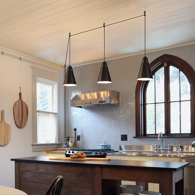 Black Plug In Pendant Light,Hanging Lights With Plug In Cord On/Off Switch, Mini Pendant Lights for Kitchen Island,Modern Farmhouse Pendant Light Fixture with Metal Shade,Hanging Lamps for Bedroom