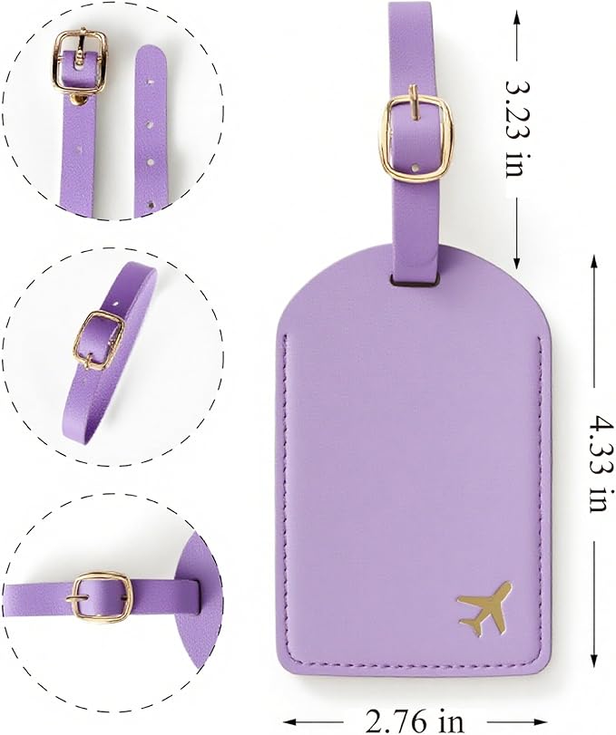Luggage Tags for Suitcases, PU Leather Travel Tags for Luggage. (Lavender Mist)