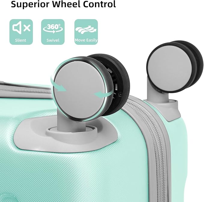 6 Piece Luggage Set Hard Shell - Mint Green Expandable Suitcases with Spinner Wheels and Duffel Bags for Family Travel, Durable Carry On Luggage Sets with Lock for Women and Men