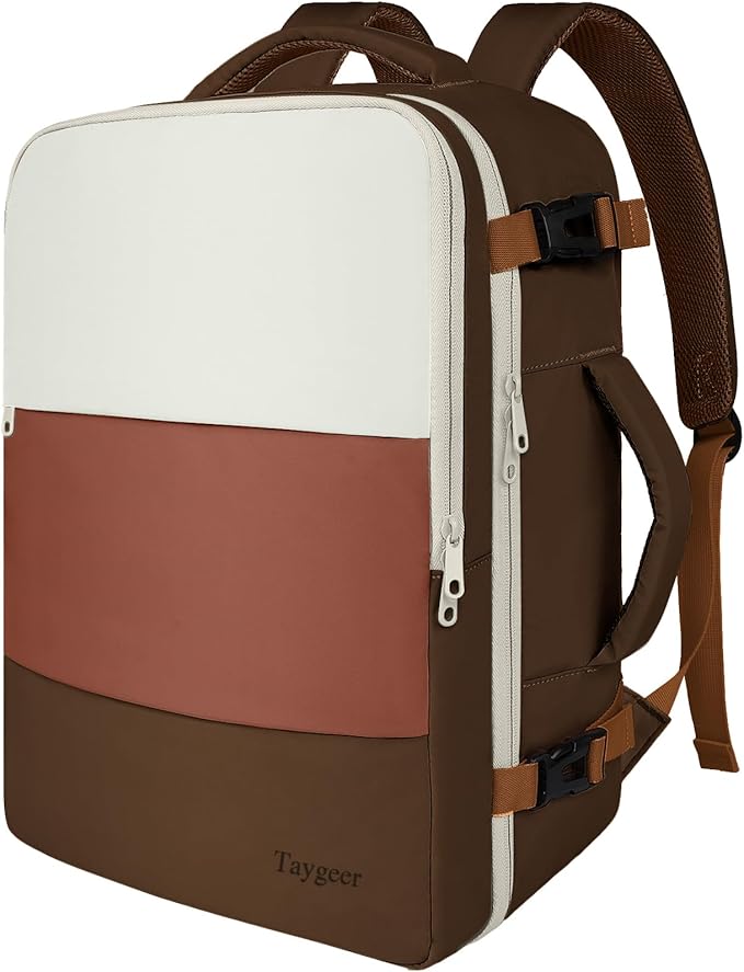 Taygeer Travel Backpack for Women Men, Airline Approved Carry on Backpack with Water Bottle Pocket & Laptop Compartment, Weekender Bag for Weekender Gym, Work, Hiking Essentials, Khaki Beige