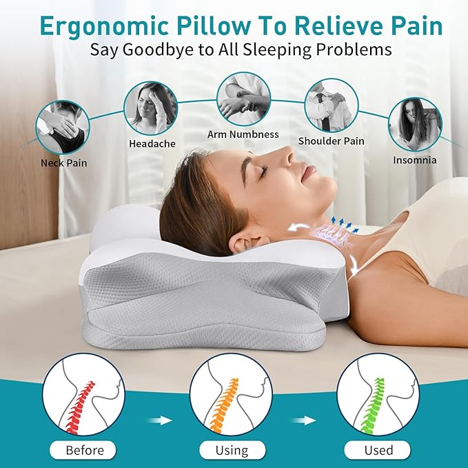 Cervical Pillow for Neck Pain Relief, Ergonomic Neck Pillow for Sleeping Contour Memory Foam Pillows, Orthopedic Bed Pillow for Side Back Stomach Sleepers