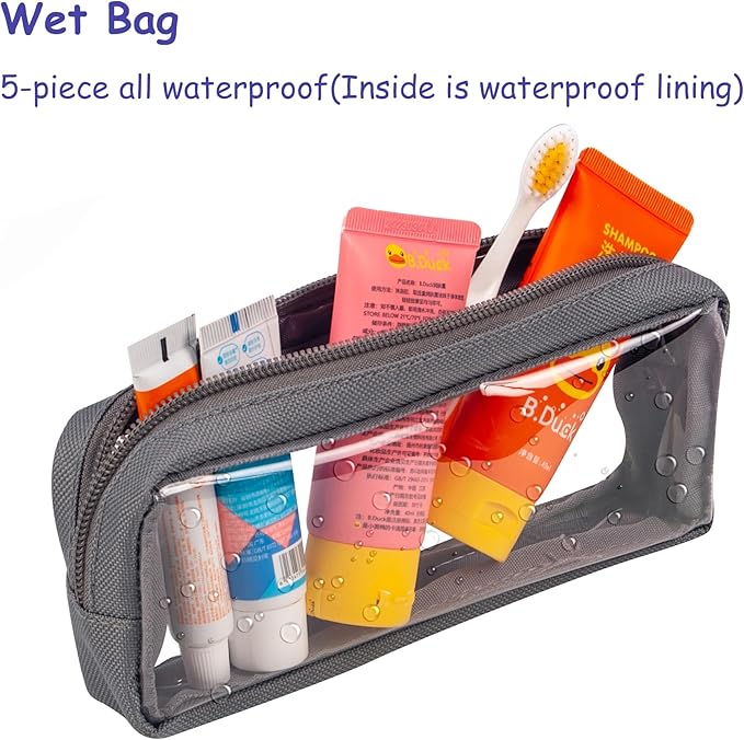 TSA Approved 5-Piece Diaper Bag Organizer Pouch Set Clear Waterproof TPU Kids Toiletry Storage Set Travel Packing Clutch Cube Bags for Baby Nursing (Grey)