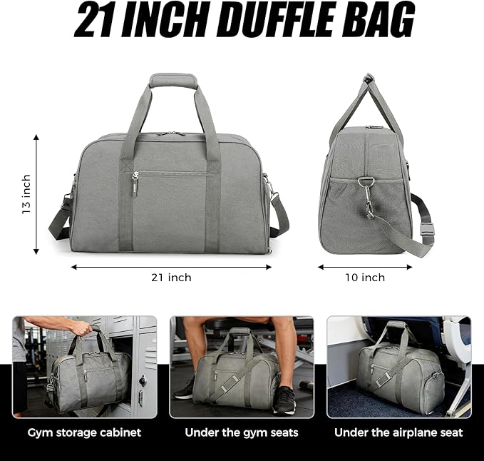 Searock 21 Inch Gym Bag with Shoe Compartment, Sports Duffle Bag for Travel, Carry On Duffel Bag, Weekender Overnight Bags for Men and Women Traveling, Dark Grey
