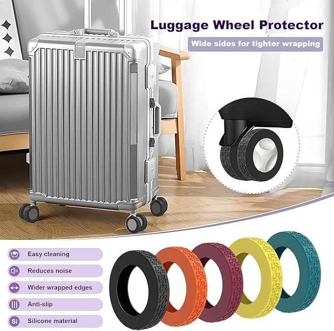 16Pcs Luggage Wheel Covers,Silicone Suitcase Cover for 2-2.4'' Spinner Wheel, Carry On Luggage Wheels Protector,Upgrade Suitcase Wheels Protective,Essential Travel Accessories (Wine Red)