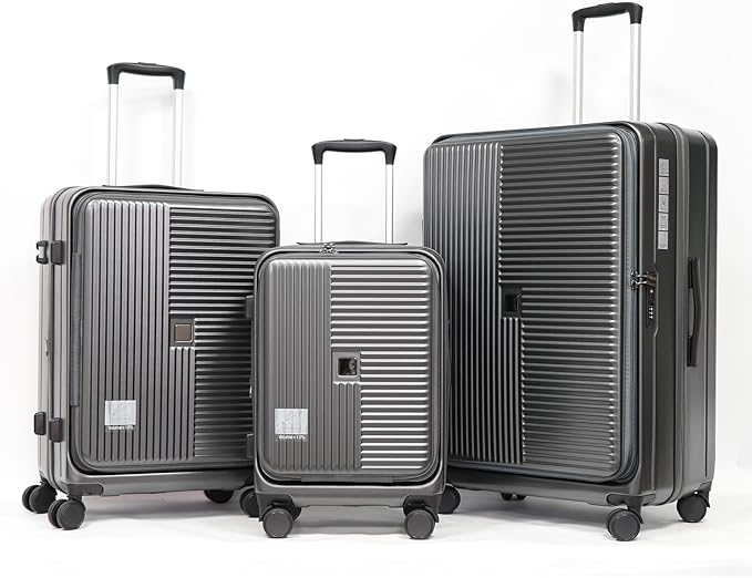 Merax Luggage Sets 3 Piece,Front Open PC Hardshell Expandable Carry on Suitcase with Spinner Wheels and TSA Lock,Lightweight 20in/24in/28in Luggage,Cement Grey