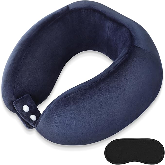 Travel Neck Pillow U Shaped Airplane Pillow Removable Washable Memory Foam Neck Pillows Suitable for Airplanes Traveling Trains Bus Offices Dark Blue