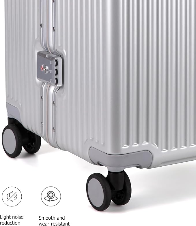 feilario 30in Super Large Captain Aluminum Frame Hardside Spinner Wheels Luggage, Removable Wheels Zipperless Checked Suitcase with Cup Holder/Phone Holder (Silver,30in)