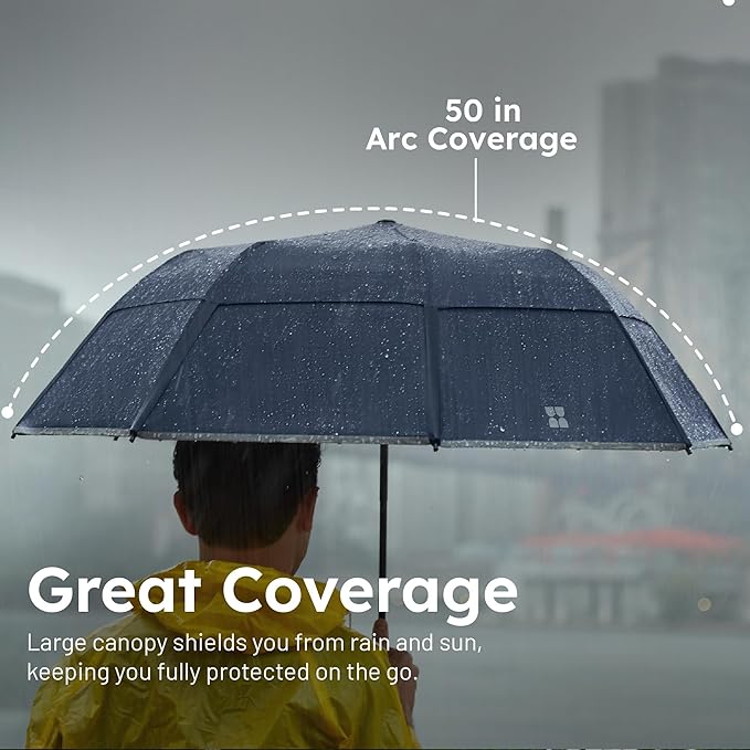 Weatherman Premium Collapsible Travel Umbrella - Windproof, Compact, Easy Auto Open - Resists Up to 55 MPH Winds - Perfect for Rain, Wind, Backpack, Car - Folding Umbrella (Sunlit Butter)