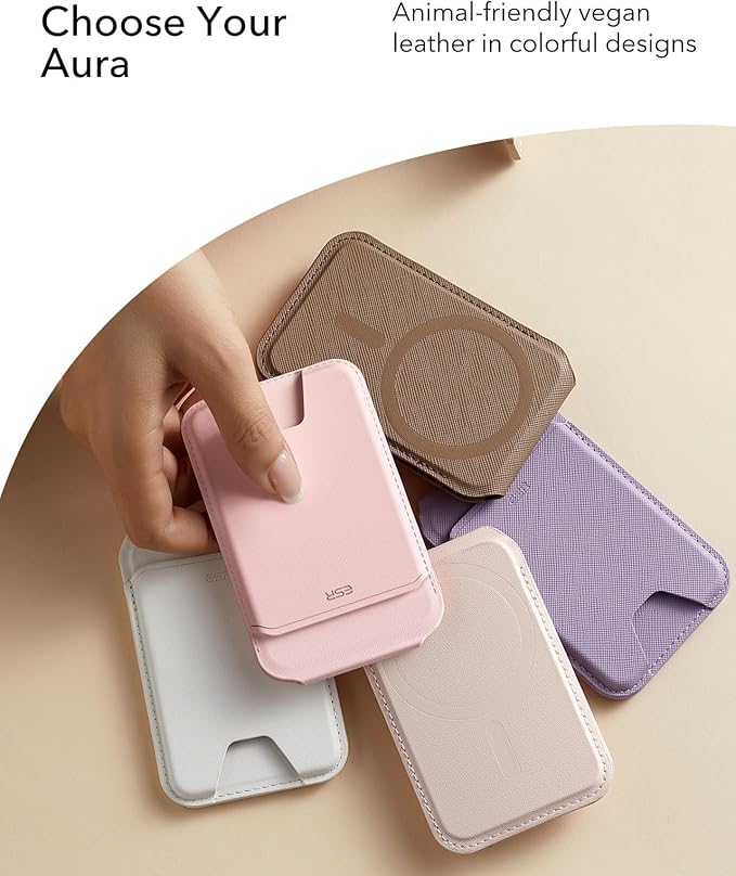 ESR Aura for MagSafe Wallet with Adjustable Stand, RFID Blocking, 5 Card Holder for Phone Case, Slim Magnetic Wallet for iPhone 17e/17/16/15/14/13/12 Series, Not for 13/12 Mini, Bubblegum Pink