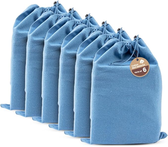 LFH Cotton Rich Shoe Storage Bags with Drawstring, Dustproof Breathable Reusable Organizer, Perfect For Travel, Dorm, Hotel, College, Gym, Easy to Carry, Machine Washable 8"x17" (Pack of 6) - Sky Blue