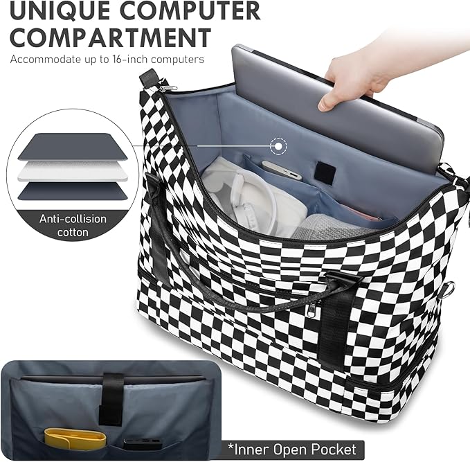 WOOMADA Weekender Overnight Bag for Women, Shoulder Travel Duffel with Shoes Compartment,Gym Bag with Toiletry Bag