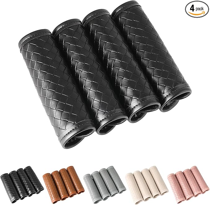 Leather Luggage Handle Wraps for Suitcase, 4 Pack Luggage Handle Cover Identifiers Tags Markers for Travel Accessories (Black)