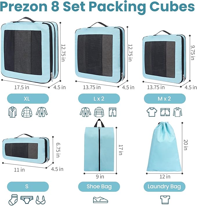 Compression Packing Cubes for Travel, Lightweight Vacation Travel Essentials, Travel Accessories for Suitcase Organizer Bags Set, Durable Luggage Organizer