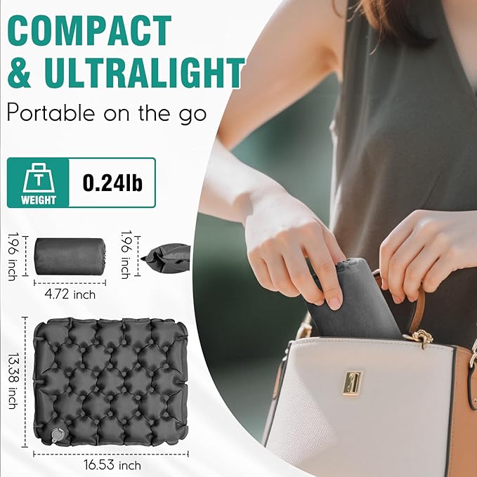 Inflatable Seat Cushion Portable Lightweight Stadium Seat Pad Travel Air Seat Cushion for Long Flights Camping Hiking Bleacher Airplane Stadium Office