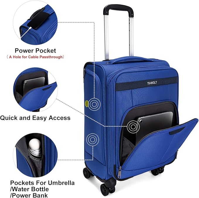 Carry On Luggage 22x14x9 Airline Approved with Wheels Softside Expandable Luggage Suitcase with TSA Lock-Blue