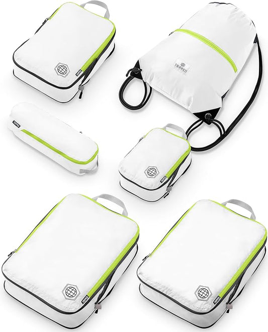 Extra Large Compression Packing Cube 6 Piece Set for Travel and Check Luggage by TRIPPED Travel Gear