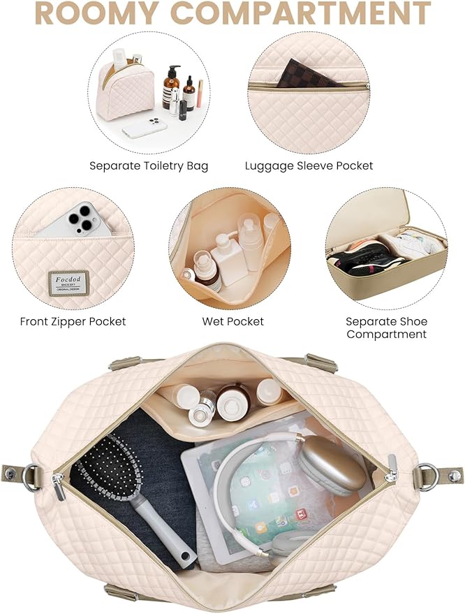 Travel Weekender Duffle Bags for Women: Overnight Bags with Shoe Compartment Large Carry on Weekend Bag with Toiletry Bag & Wet Pocket Tote Duffel Hospital Bag for Women Labor Delivery Beige Khaki