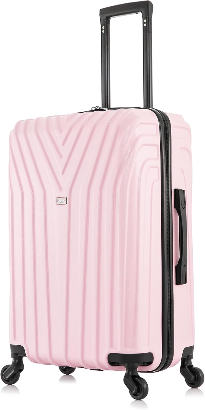 InUSA VASTY Luggage with Spinner Wheels | Durable Lightweight Hardside Suitcase Travel Bag with Handle and Trolley 24-Inch Medium Checked Luggage | Pink