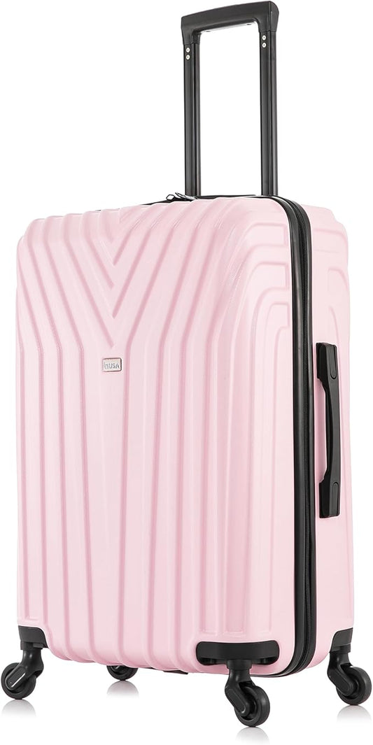 InUSA VASTY Luggage with Spinner Wheels | Durable Lightweight Hardside Suitcase Travel Bag with Handle and Trolley 24-Inch Medium Checked Luggage | Pink
