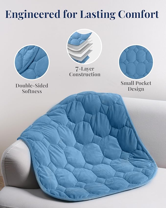 Kivik 7lbs Weighted Lap Blanket for Adults, Ultra Soft Weighted Lap Pad, Small Cozy Heavy Blankets for Sleeping & Relaxing, Machine Washable, Blue, 24 x 29 Inches