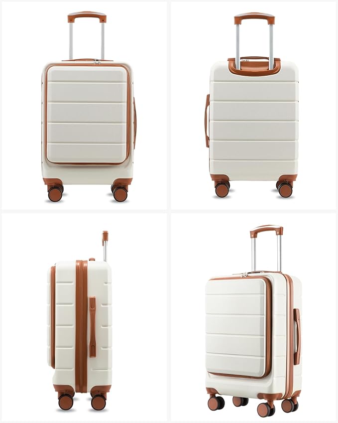 Carry On Luggage 22x14x9 Airline Approved, Hardside Spinner Suitcase with Front Pocket for Laptop, TSA Lock & Silent Wheels (20 in, White)